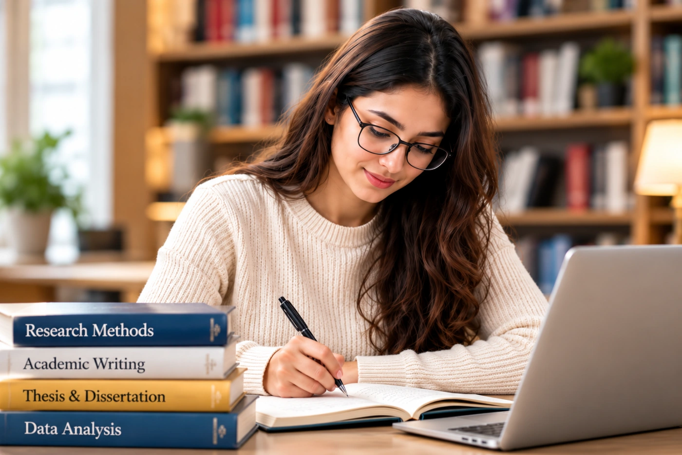 Focused Study Session in a Cozy Library